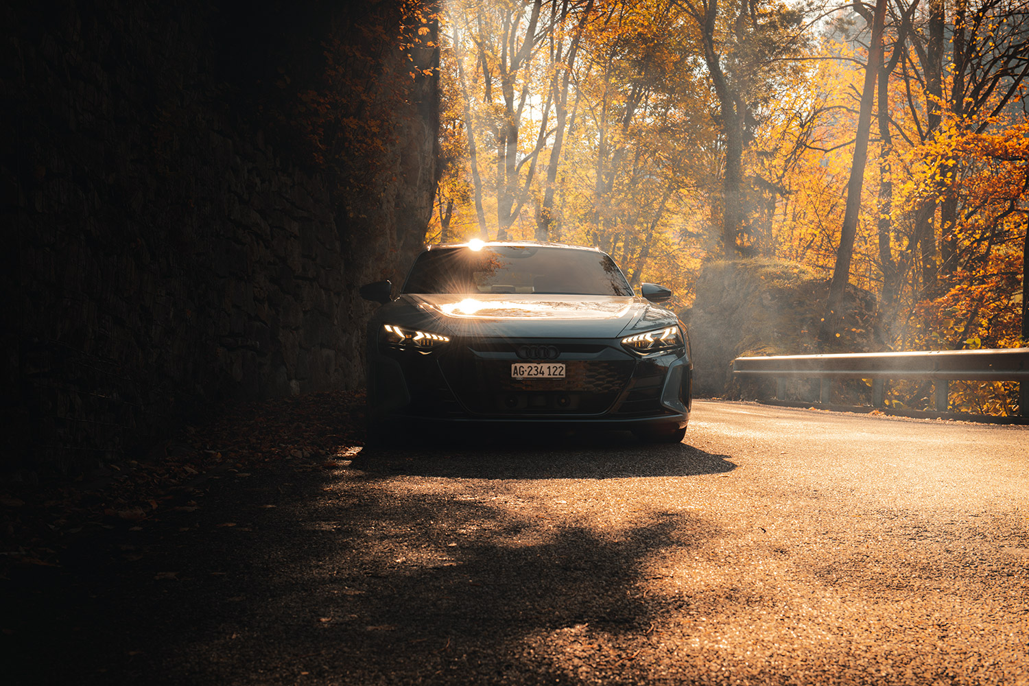 Der Audi RS e-tron im herbstlichen Sonnenschein